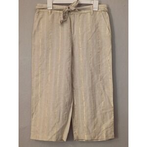 Liz Claiborne Classic Straight‎ Leg Capris Tan Gold Striped Beachy Summer Sz Med